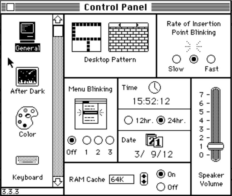 Mac OS System 6 Control Panel (1988)